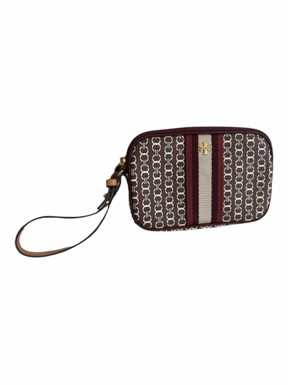 Tory Burch NWOT Gemini Link Canvas Wristlet Royal Burgundy. Excellent Condition